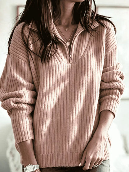 Full Size Half-Zip Textured Sweater Plus Size