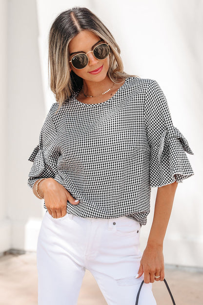 Threaded Pear Carolina Ruffled Half Sleeve Blouse