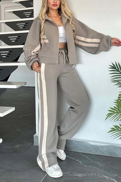 Women’s Y2K Striped Zip-Top Jacket – Retro Track Sports Suit