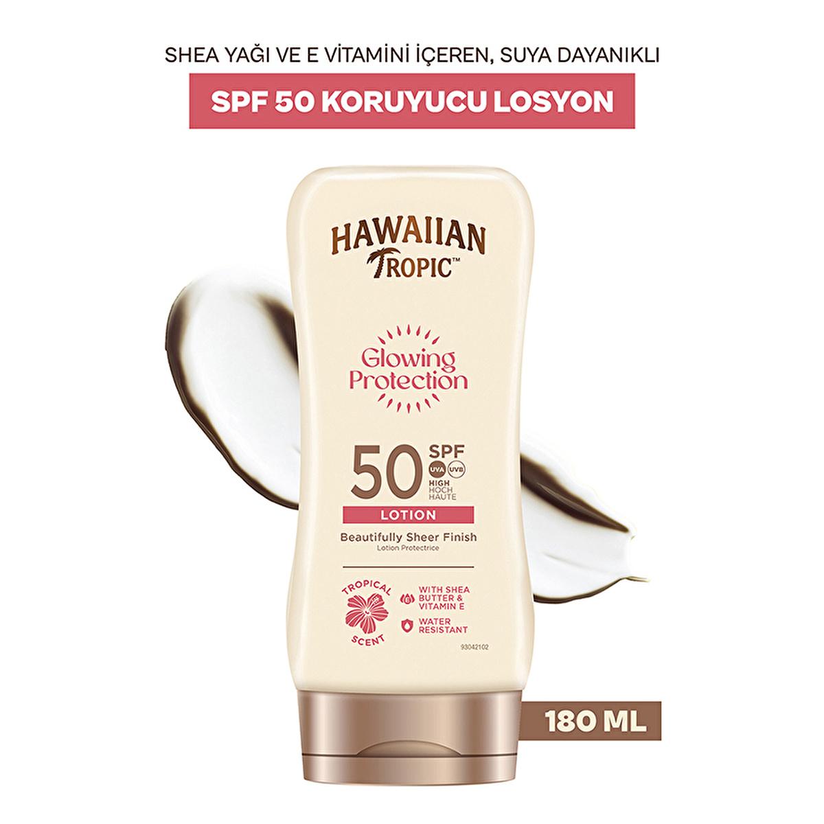 Hawaiian Tropic Glowing Protection SPF 50 Sunscreen Lotion - UVA/UVB, Vegan & Cruelty-Free, Moisturizing - 6.09 fl oz
