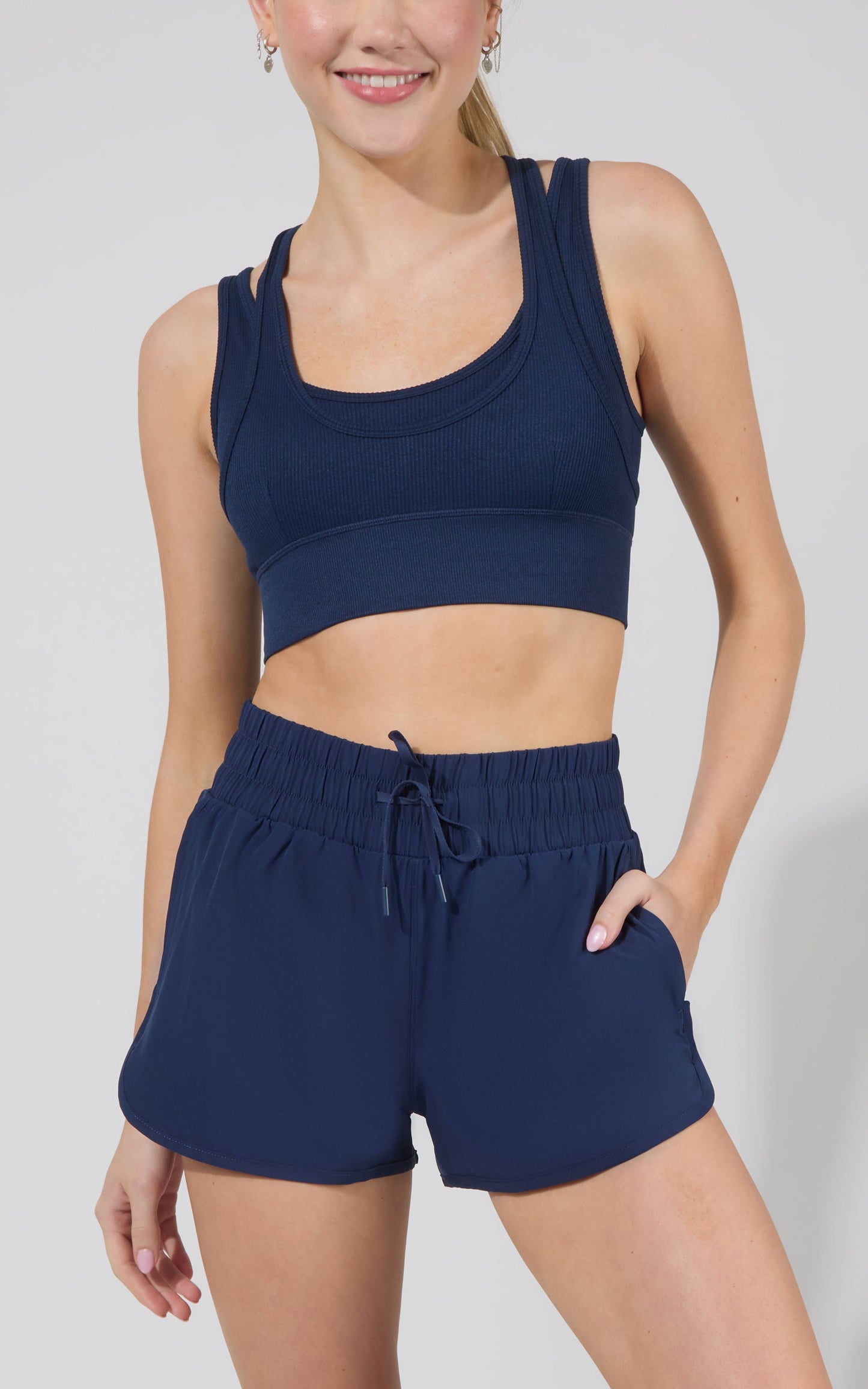 Seamless  Double Layer Bra & Running Short w Scrunchie