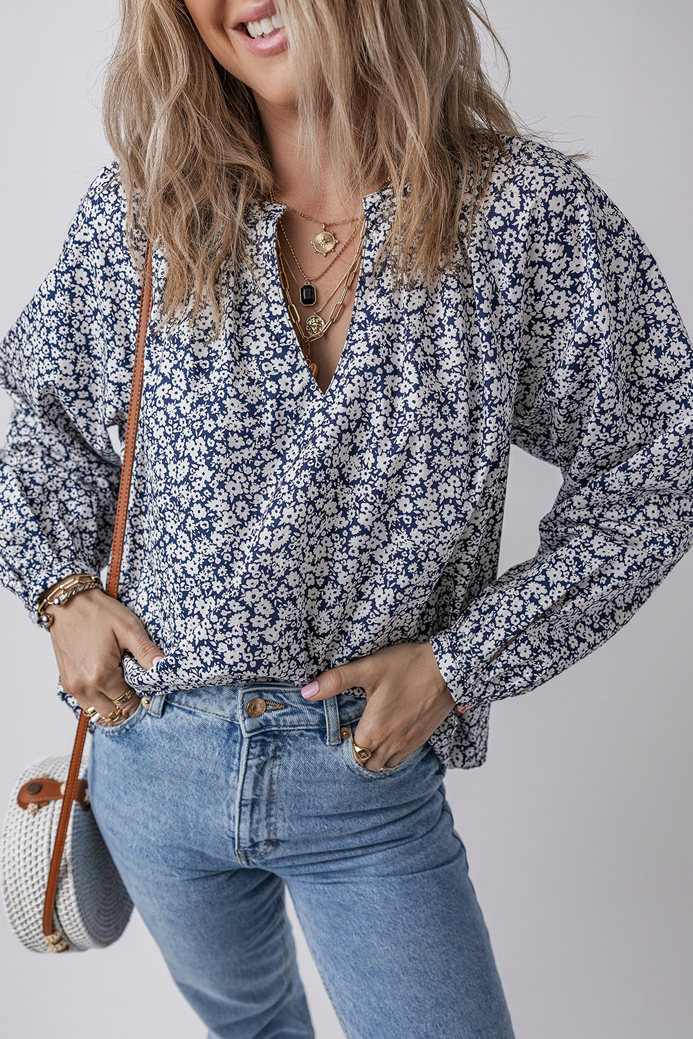 Threaded Pear Amelie Notched Puff Sleeve Blouse