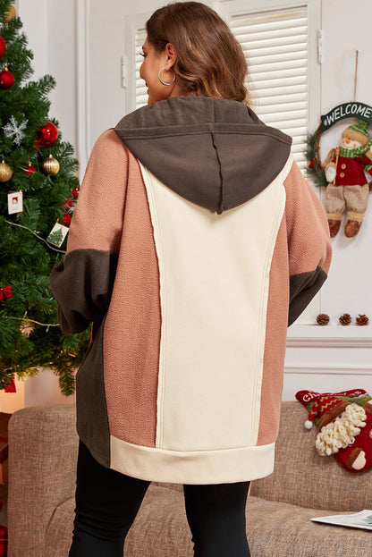 Threaded Pear Brown Exposed Seam Colorblock Plus Size Hoodie