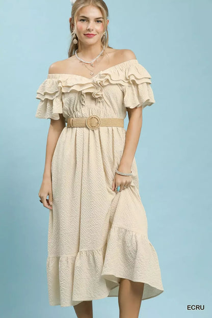 Umgee Textured Ruffle Midi Dress