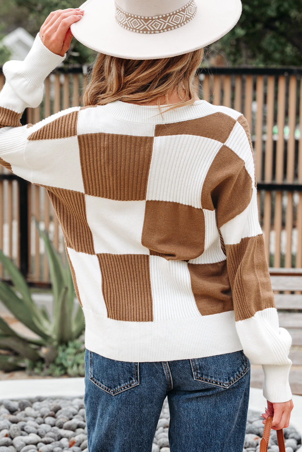 Threaded Pear Julia Checkered Button Sweater Cardigan