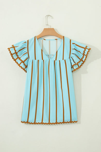 Threaded Pear Malaysia Ruffled Short Sleeve Blouse