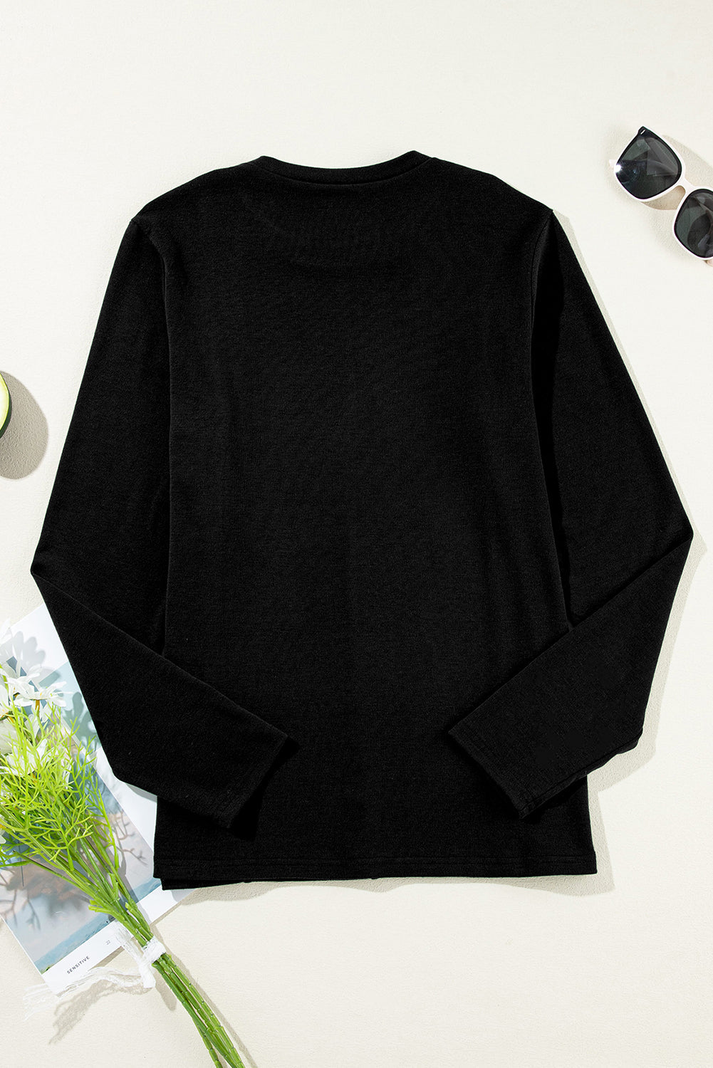Threaded Pear Judith Solid Exposed Seam Long Sleeve Top