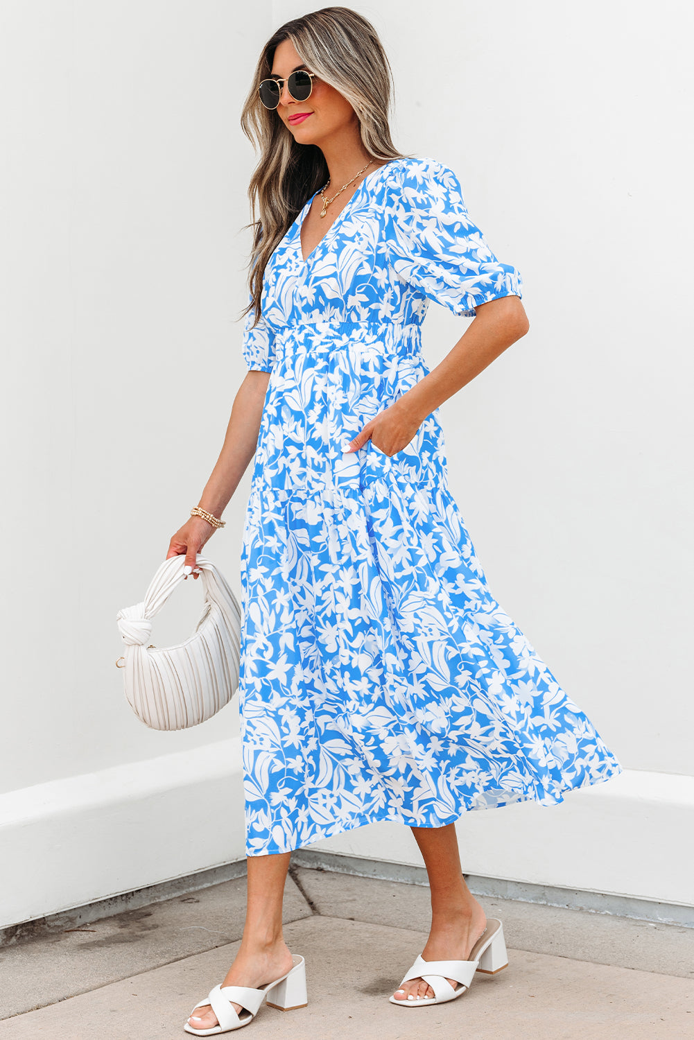 Threaded Pear Shannon Floral V Neck Long Dress