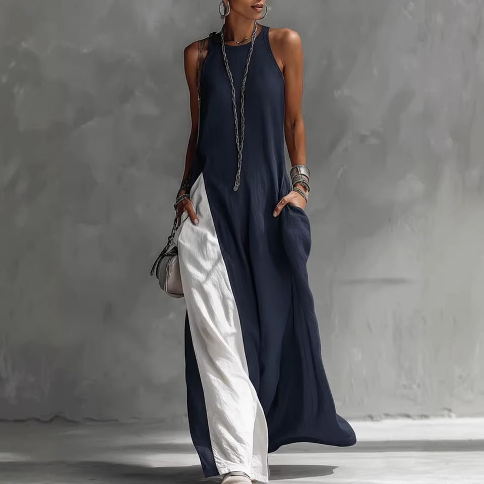 Women's Sleeveless Off-Shoulder Loose Maxi Dress with Pockets Gray / S Women's Sleeveless Off-Shoulder Loose Maxi Dress with Pockets Gray / S