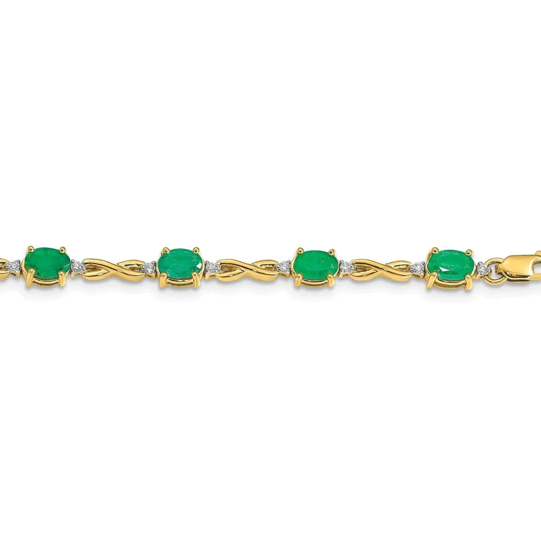 Genuine Emerald Diamond Bracelets 14K Yellow Gold