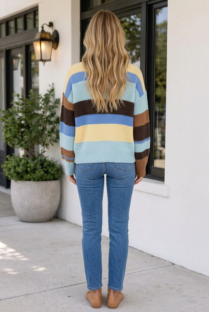Threaded Pear Lexee Block Striped Relaxed Sweater