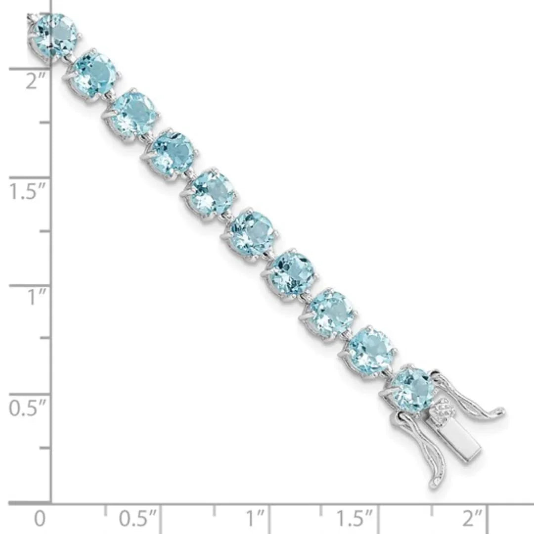 Round Swiss Blue Topaz Prong Sterling Silver Tennis Bracelet