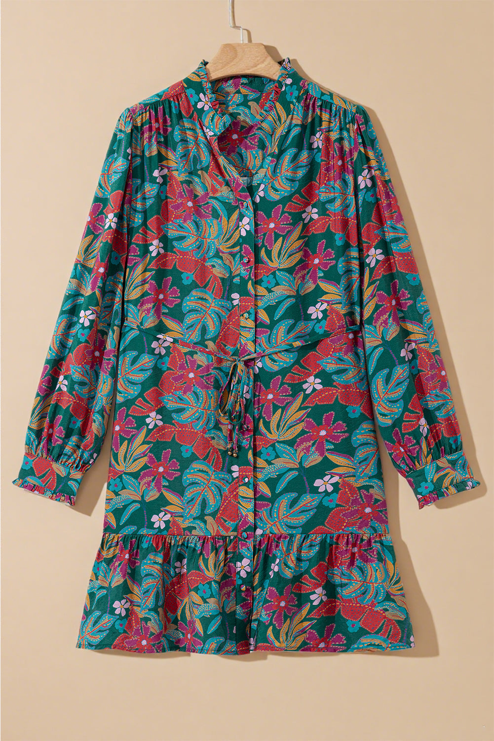 Threaded Pear Maria Floral V Neck Puff Sleeve Dress