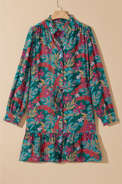 Threaded Pear Maria Floral V Neck Puff Sleeve Dress