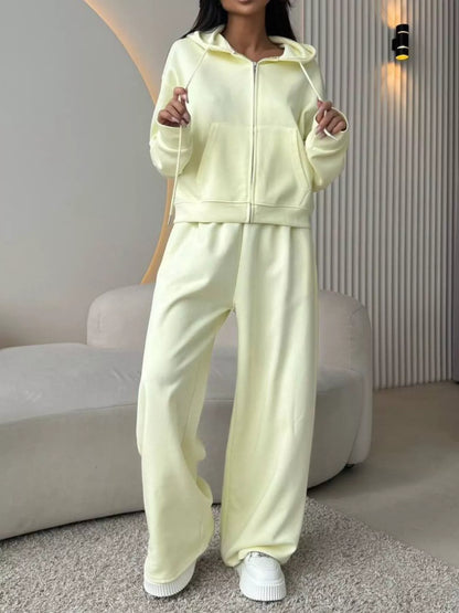 Zip-Up Hoodie and Wide-Leg Pants Set