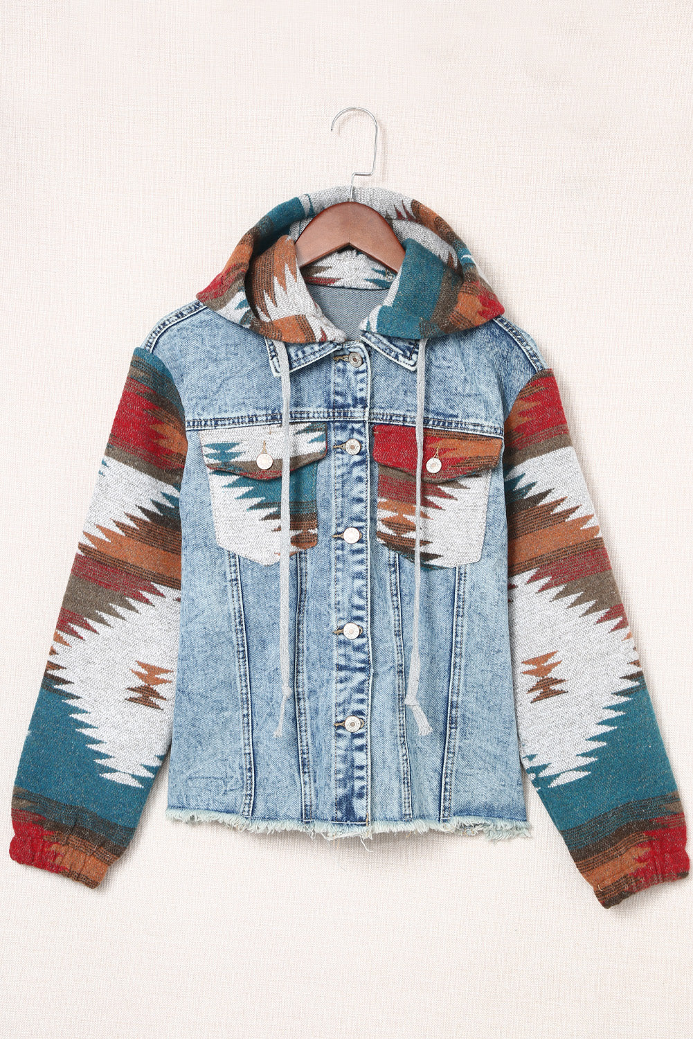 Threaded Pear Emily Print Frayed Hem Jacket
