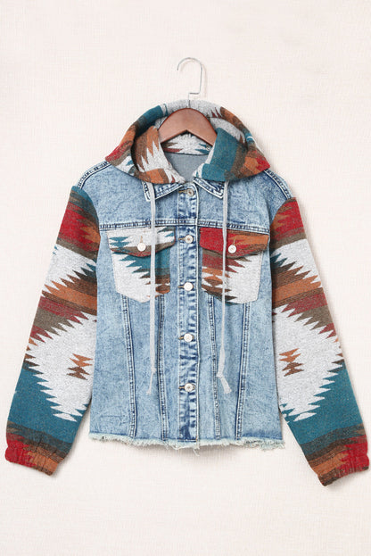 Threaded Pear Emily Print Frayed Hem Jacket