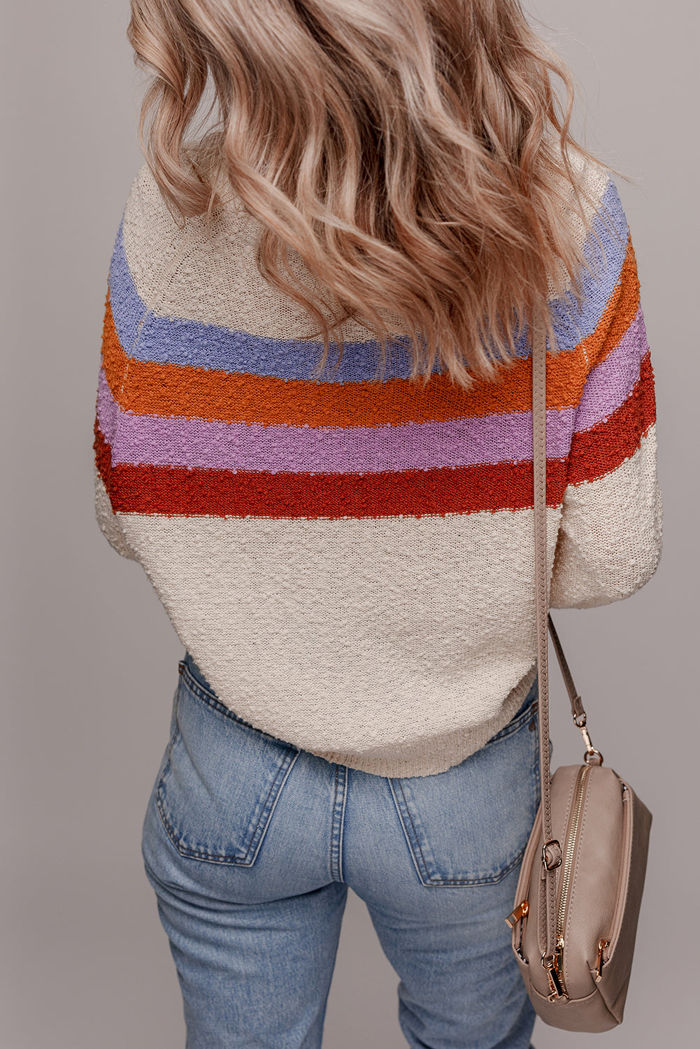 Threaded Pear Ayla Striped Color Block Loose Sleeve Chic Sweater