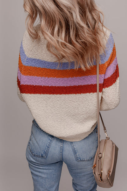 Threaded Pear Ayla Striped Color Block Loose Sleeve Chic Sweater