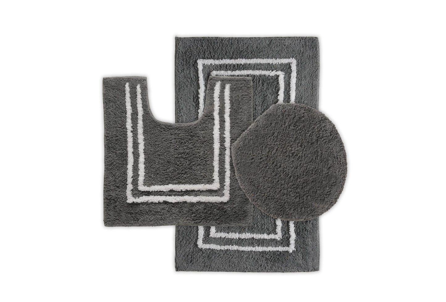 St Mary's Tufted 3 Piece Cotton Bath Rug Set With Lid