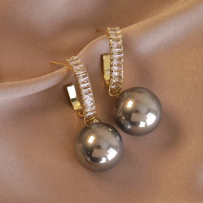 Gray Pearl & Goldtone Drop Earrings