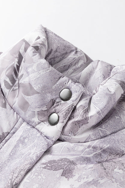 Tessa Camo Leaf Print Winter Puffer Vest - Gray