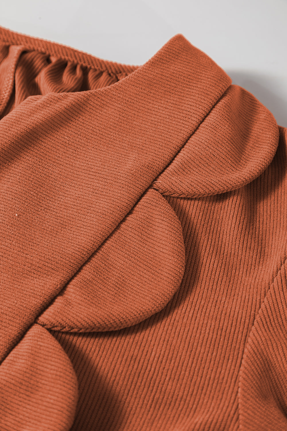 Threaded Pear Alyssa Split Neck Scallop Detail Pleated Corduroy Mini Dress