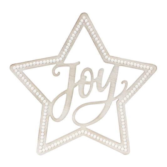 Melrose International Beaded Wood Star with Joy Sentiment (Set of 2)