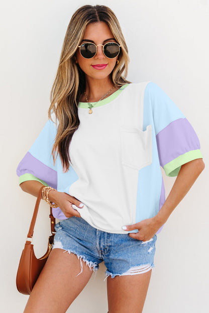 Zoe Patchwork Half Sleeve Oversized Top by Threaded Pear