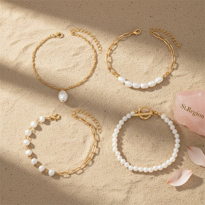 Baroque Pearl & Goldtone Toggle Anklet Set