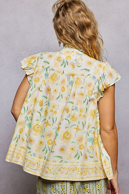 POL Tassel Tied Floral Flutter Sleeve Blouse