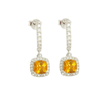 Silver Natural Cushion Citrine Earrings and Necklace Jewelry Sets
