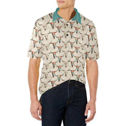 Baha Ranch Colored Skulls Men's Polo Style Shirt