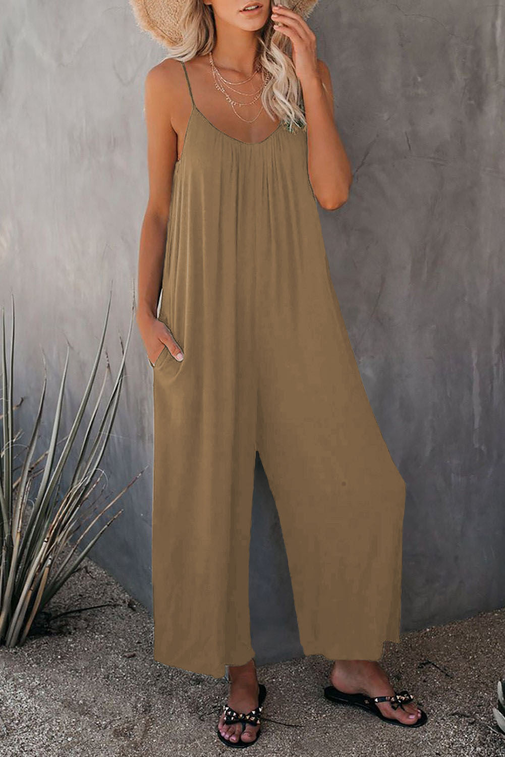 Women’s Pleated Chest Cross-Strap Jumpsuit