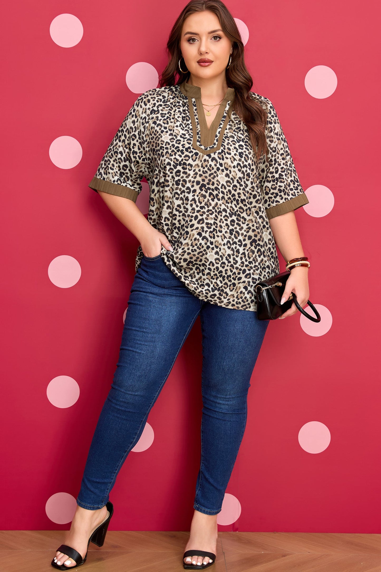 Threaded Pear Kahlani Crinkled Colorblock Patchwork PLUS Blouse