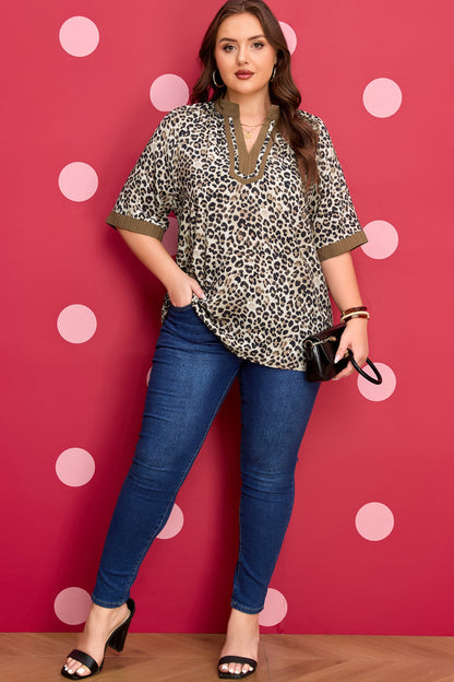 Threaded Pear Kahlani Crinkled Colorblock Patchwork PLUS Blouse