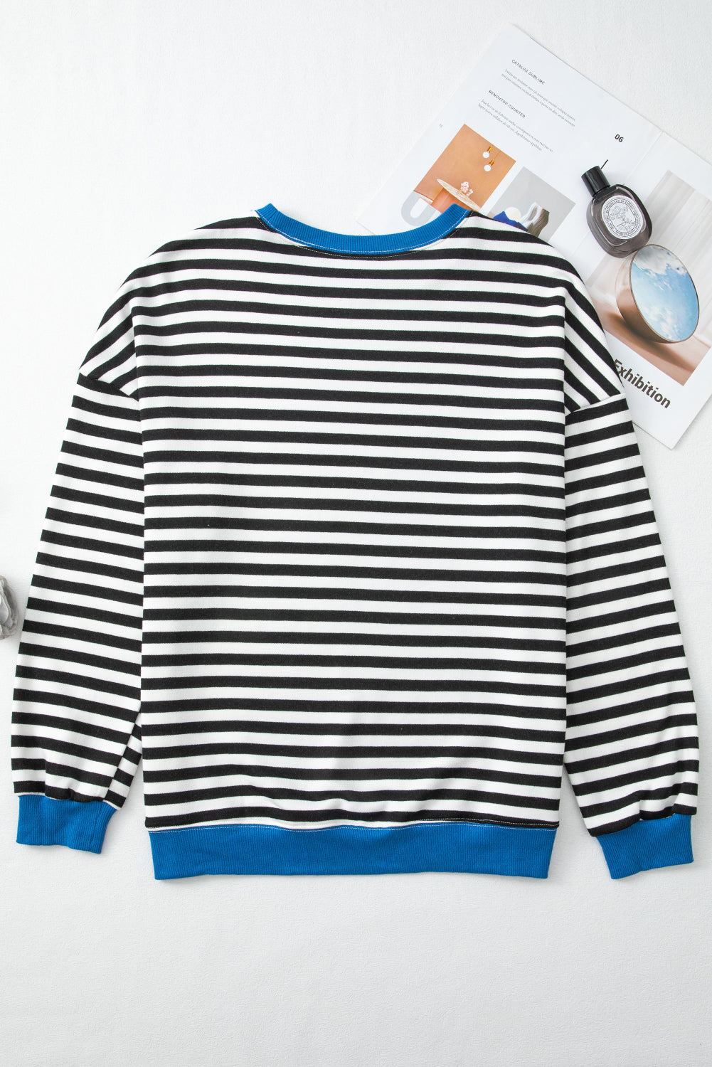 Threaded Pear Elliana Stripe Crossed Stitch Drop Shoulder Sweatshirt