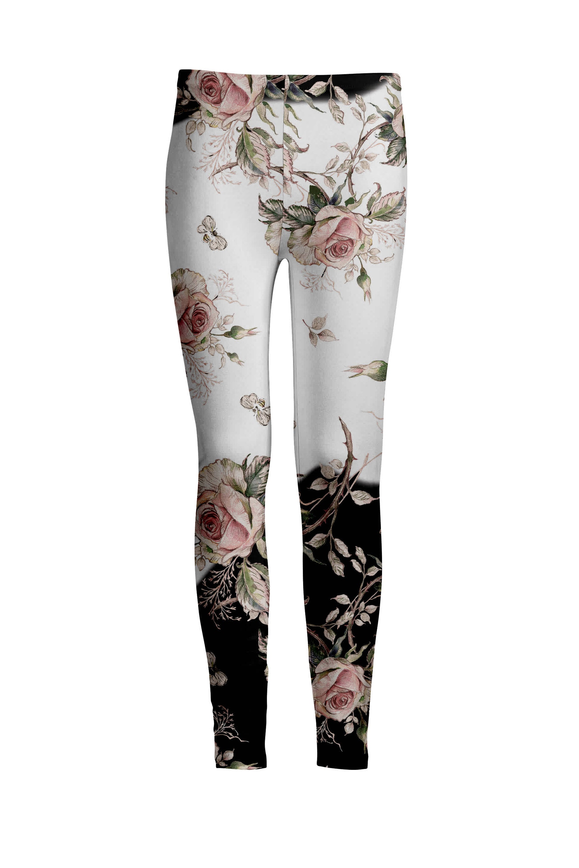 lily white leggings Lily by Firmiana Women's Medium Rise Leggings White Pink and Grey Roses White Pink and Grey Roses / 3XL
