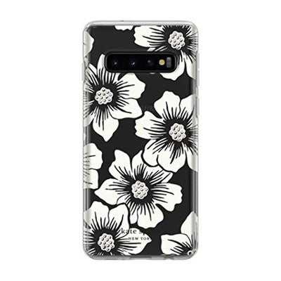 Kate Spade New York Phone Case | for Samsung Galaxy S10 | Protective Clear Crystal Hardshell Phone Cases with Slim Design and Drop Protection - Hollyhock Floral Clear/Cream with Stones
