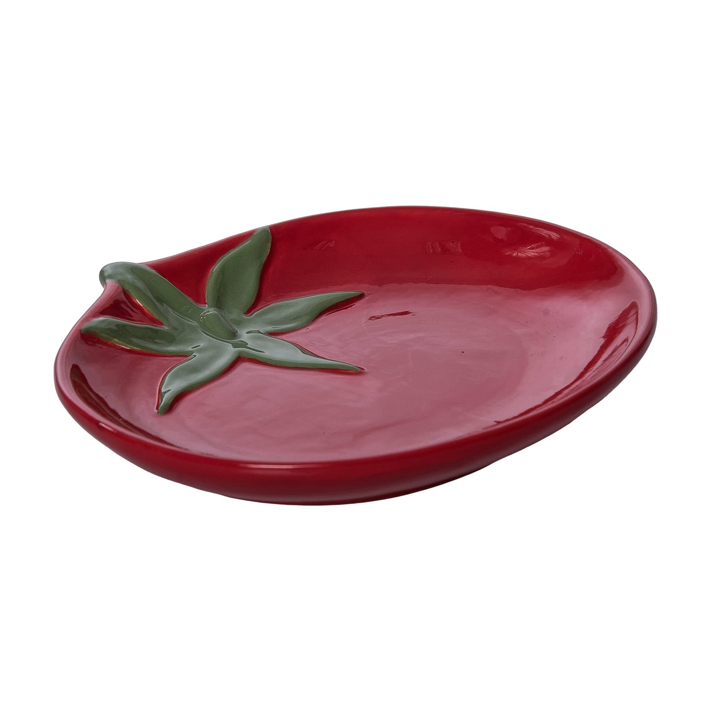 Dolomite Tomato Spoon Rest Red and Green for Spring Serving and Entertaining