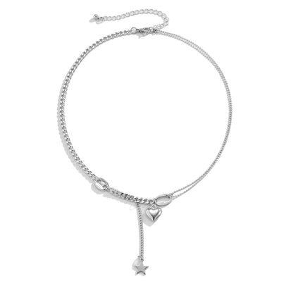 Silvertone Heart & Star Pendant Necklace