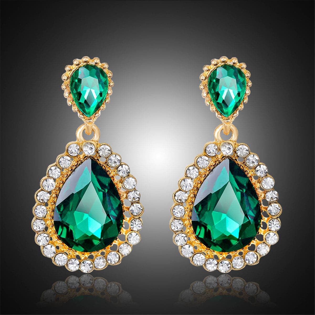 Green Crystal & Cubic Zirconia Goldtone Drop Earrings