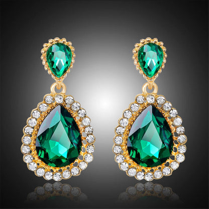 Green Crystal & Cubic Zirconia Goldtone Drop Earrings