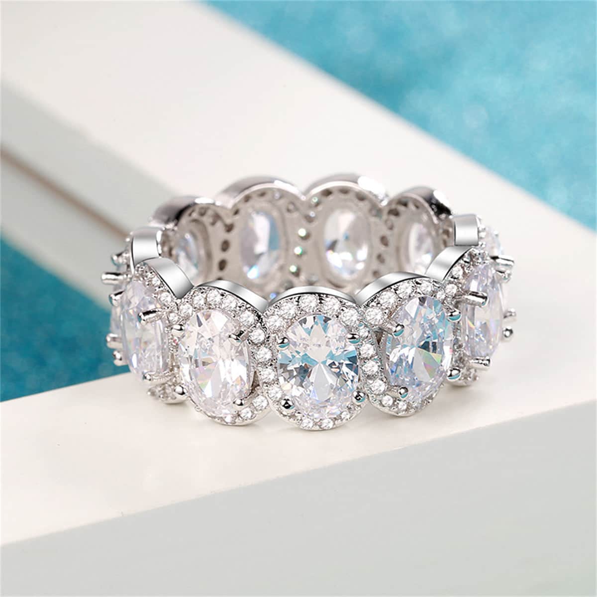 Crystal & Cubic Zirconia Oval-Cut Halo Band Ring-2