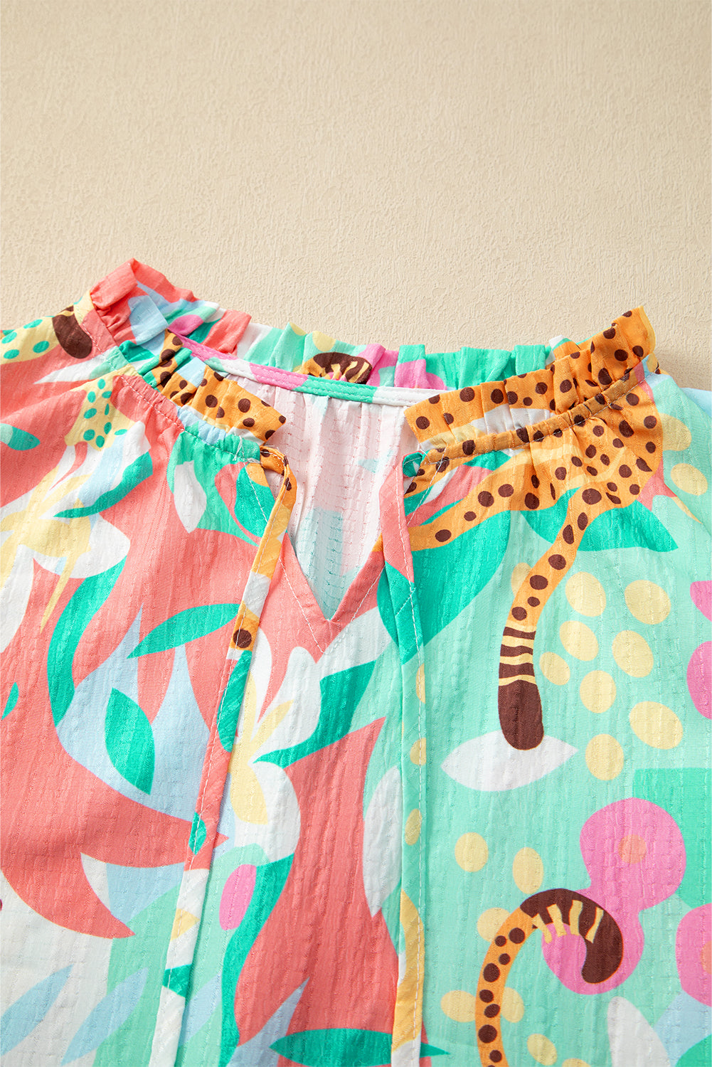 Threaded Pear Magnolia Tie Summer Floral Blouse