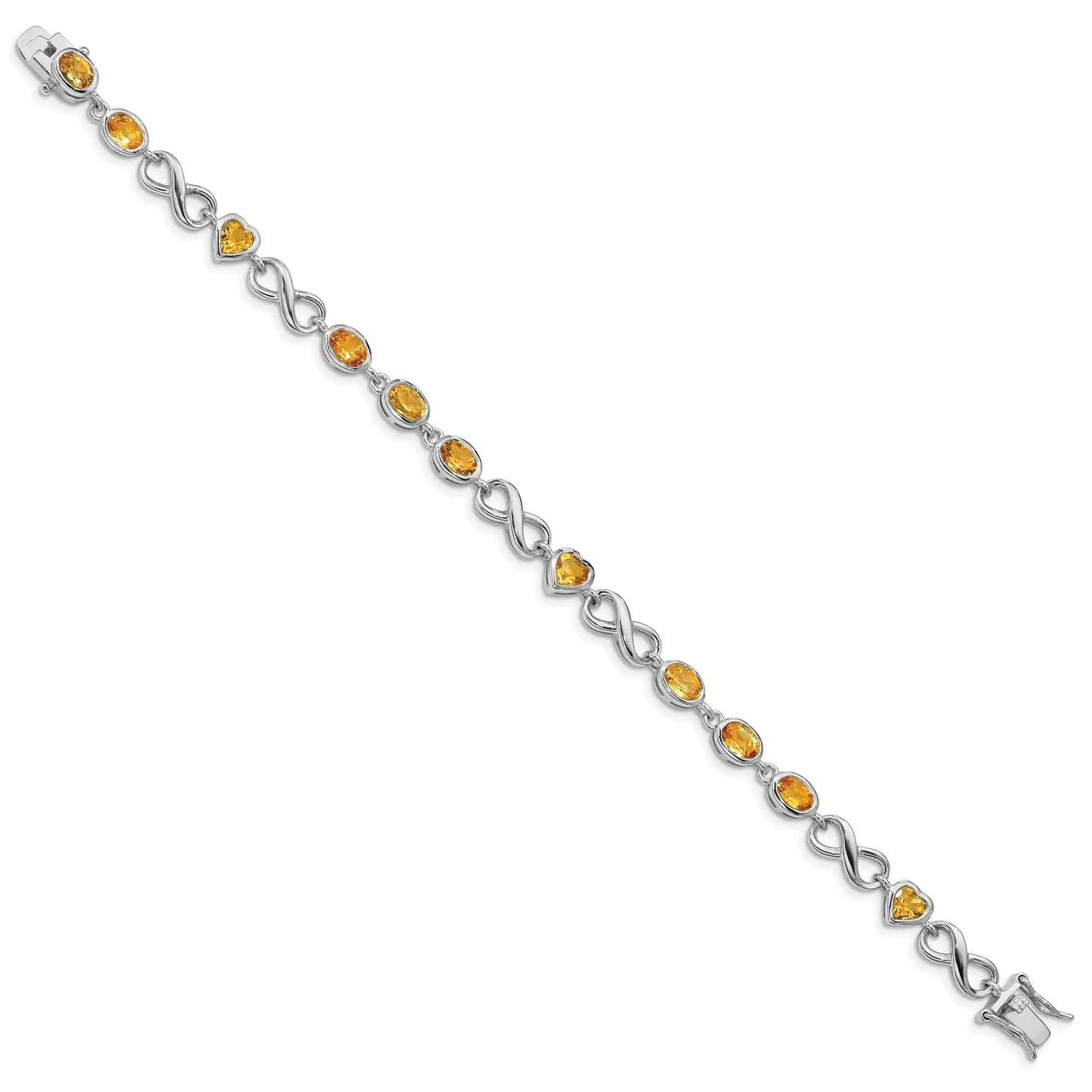 Genuine Citrine Silver Link Infinity Heart Bracelet