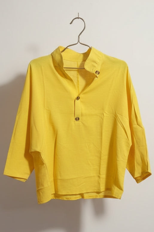 Women's Linen-Look Stand Collar Batwing Top & Wide-Leg Pants Set