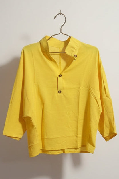 Women's Linen-Look Stand Collar Batwing Top & Wide-Leg Pants Set