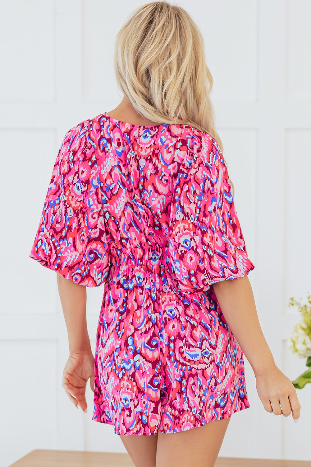 Threaded Pear Sevyn Abstract V Neck High Waist Romper