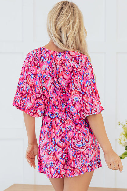 Threaded Pear Sevyn Abstract V Neck High Waist Romper